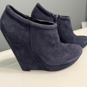 Trouvé Navy Suede Wedge Booties | Minimalist Modern Ankle Boots‎